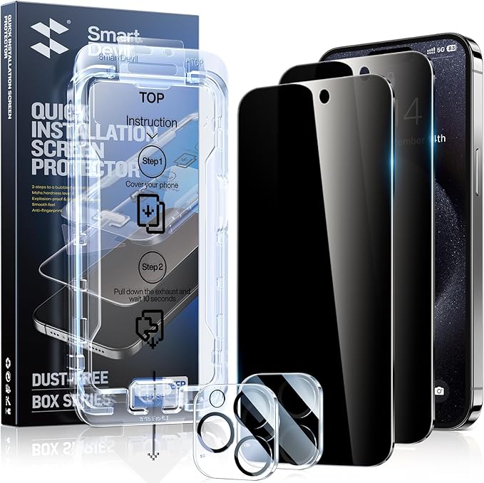 Privacy Screen Protector with Camera Lens Protector for iPhone (2 Pack)