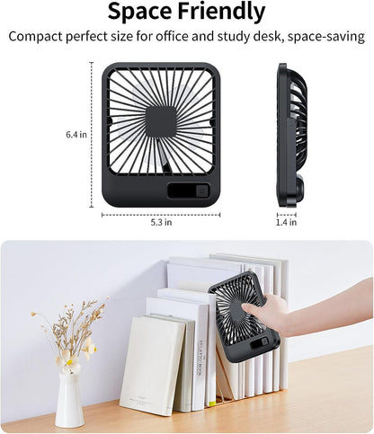 SmartDevil Desk Fan Battery Operated, Portable Rechargeable 180° Tilt Foldable Desk Fans, 2000mAh Personal Folding Travel Fan, 5 Speeds Small USB Fan for Home Office Travel Outdoor, Black