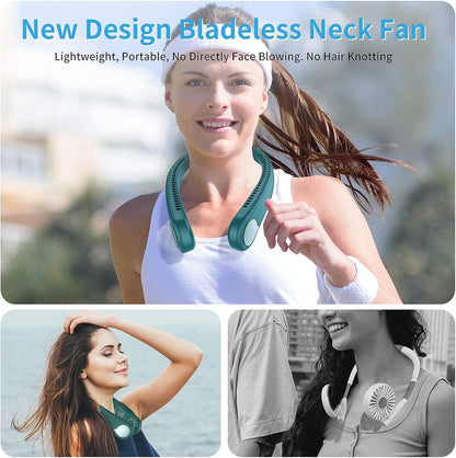 SmartDevil Portable Neck Fan, Hands Free Bladeless Neck Fan, Rechargeable Battery Operated Wearable Personal Fan, 360° Cooling Hanging Neck Fan, 3 Speeds, 48 Air Outlet, for Travel, Outdoor (Green)
