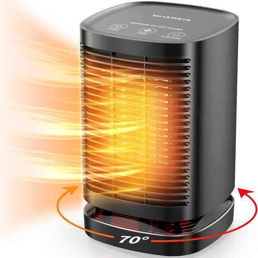 SmartDevil Space Heater, 70° Oscillating Portable Electric Heater, 1500W/800W PTC Ceramic Small Space Heater with 3 Modes, Mini Heater for Office, Desk, Bedroom, Indoor (Black)
