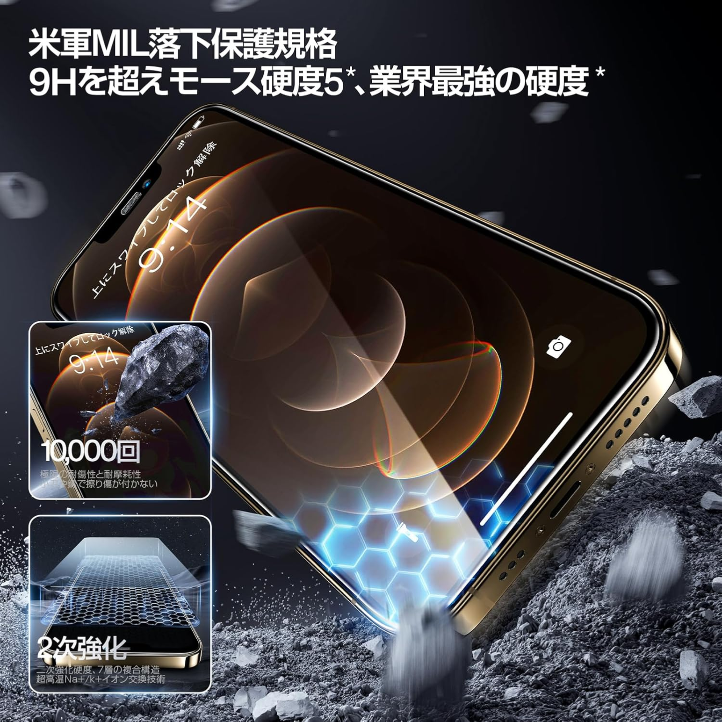 「画期的なガイド枠」SmartDevil 保護フィルム 超簡単貼り付け 米軍MIL規格 落下保護 滑らかな手触り 指紋防止 強化ガラス 2枚セット