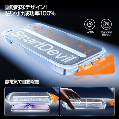 【覗き見防止】SmartDevil ガラスフィルム 2枚セット 超簡単貼り付け 自動除塵 プライバシー のぞき見防止 米軍MIL規格 落下保護 滑らかな手触り 指紋防止  iPhone17/17air/17pro/17promax 対応 横から見えない強化ガラス