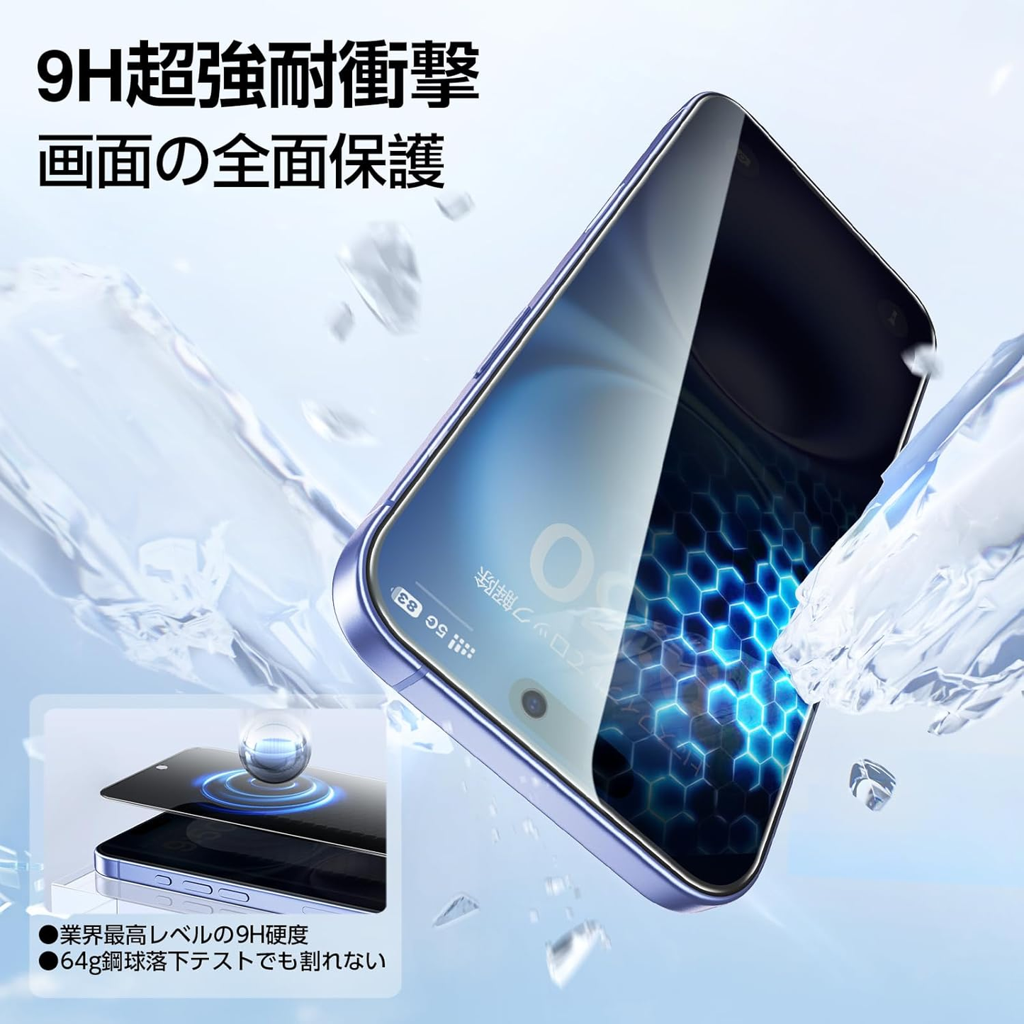 【覗き見防止】ガラスフィルム 2枚セット 超簡単貼り付け 自動除塵 プライバシー のぞき見防止 米軍MIL規格 落下保護 気泡ゼロ 滑らかな手触り 指紋防止横から見えない強化ガラス 2枚入り