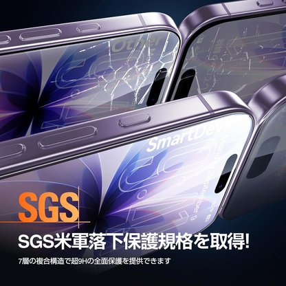 【SmartPull Box】SmartDevil ガラスフィルム 一体式ガイド枠付き 貼り付け簡単 HDクリア 位置ずれない 気泡ゼロ 9H硬度 指紋軽減 2.5Dラウンドエッジ加工 光沢タイプ  iPhone17/17air/17pro/17promax対応   保護フィルム 2枚セット