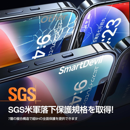 SmartDevil ガラスフィルム 一体式ガイド枠付き 貼り付け簡単 HDクリア 位置ずれない 気泡ゼロ 9H硬度 指紋軽減 2.5Dラウンドエッジ加工 光沢タイプ ツルツル  保護フィルム 【SmartPull Box】 2枚セット