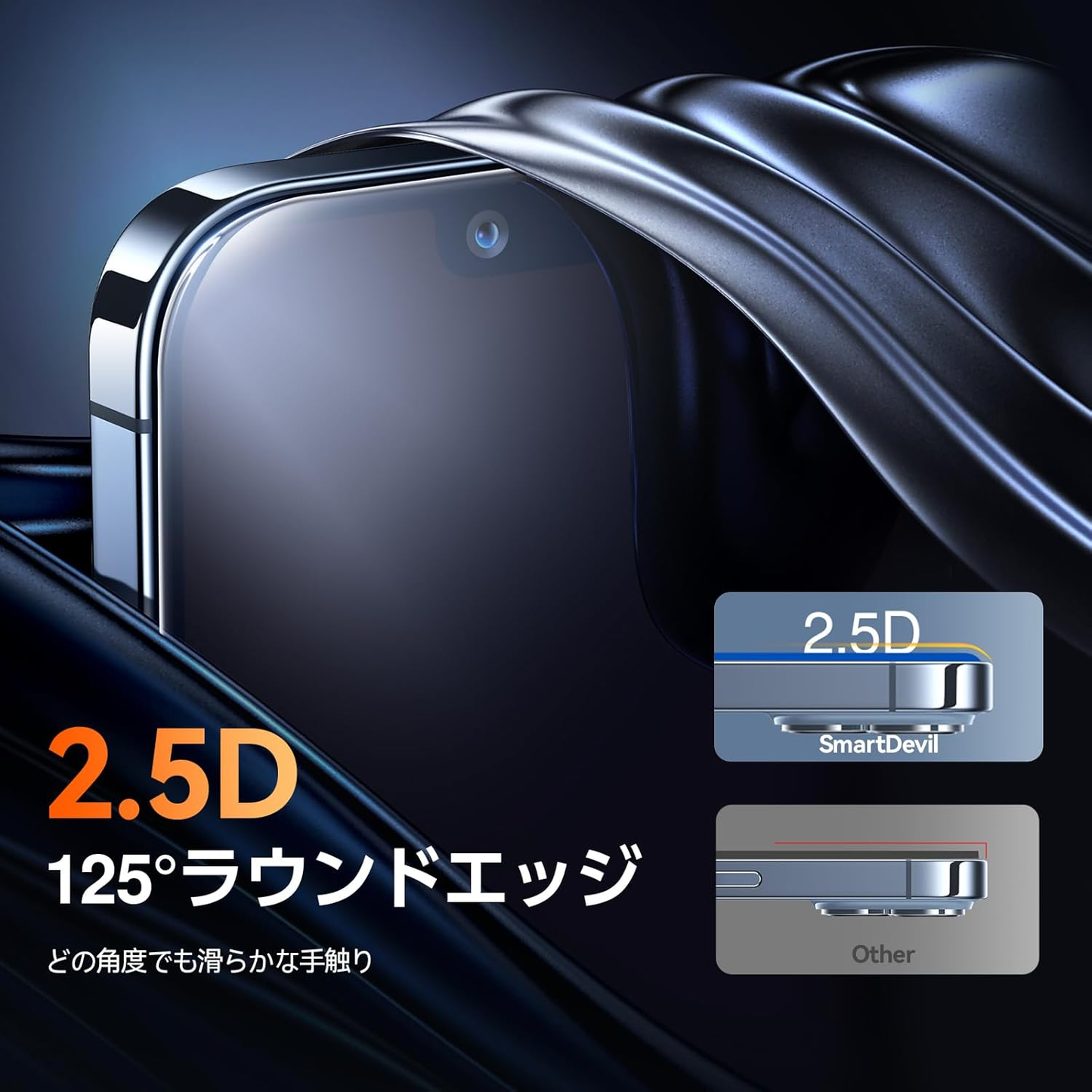 SmartDevil ガラスフィルム 一体式ガイド枠付き 貼り付け簡単 HDクリア 位置ずれない 気泡ゼロ 9H硬度 指紋軽減 2.5Dラウンドエッジ加工 光沢タイプ ツルツル  保護フィルム 【SmartPull Box】 2枚セット