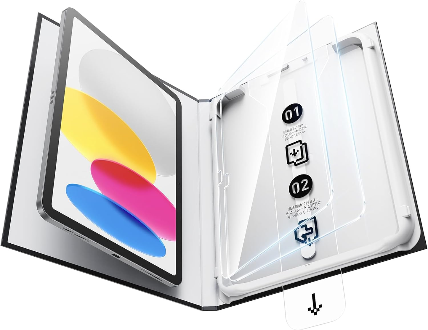 「Smart Box」iPad 用  SmartDevil強化ガラスフィルム  保護フィルム 自動除塵 超簡単貼り付け 落下保護 気泡ゼロ 滑らかな手触り 指紋防止 アイパッド 用 強化ガラス