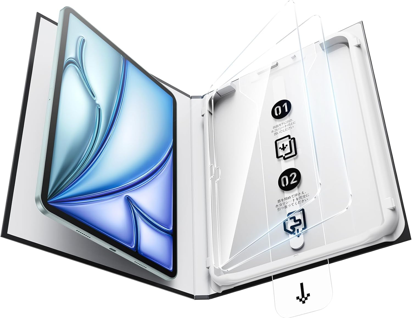 「Smart Box」iPad 用  SmartDevil強化ガラスフィルム  保護フィルム 自動除塵 超簡単貼り付け 落下保護 気泡ゼロ 滑らかな手触り 指紋防止 アイパッド 用 強化ガラス