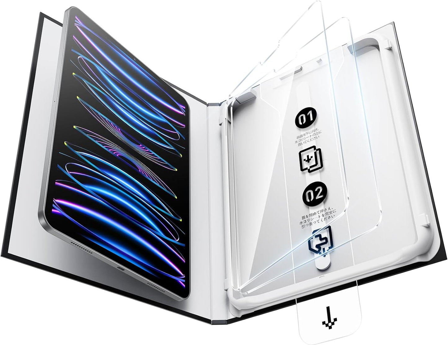 「Smart Box」iPad 用  SmartDevil強化ガラスフィルム  保護フィルム 自動除塵 超簡単貼り付け 落下保護 気泡ゼロ 滑らかな手触り 指紋防止 アイパッド 用 強化ガラス