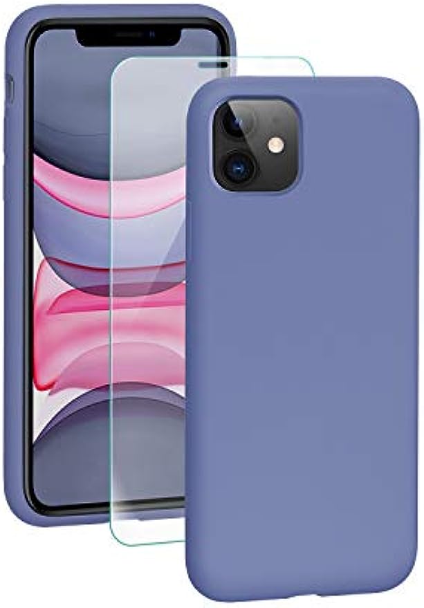 SmartDevil Funda Adecuado para iPhone 11 + Protector de Pantalla, [Totalmente Protector] Funda de Goma de Gel de Silicona líquida Funda .Microfibra Suave Funda para iPhone 11 - Púrpura