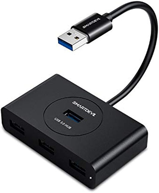 SMARTDEVIL Hub USB 3.0, 4 Ports, 5 Gbit/s, mit USB 3.0-Anschluss und 0,25 m LED, Multiport-USB-Hub, unterstützt Windows, Mac OS, Linux, kompatibel mit MacBook, PS4, Xbox 360 One One S ECC (Schwarz)