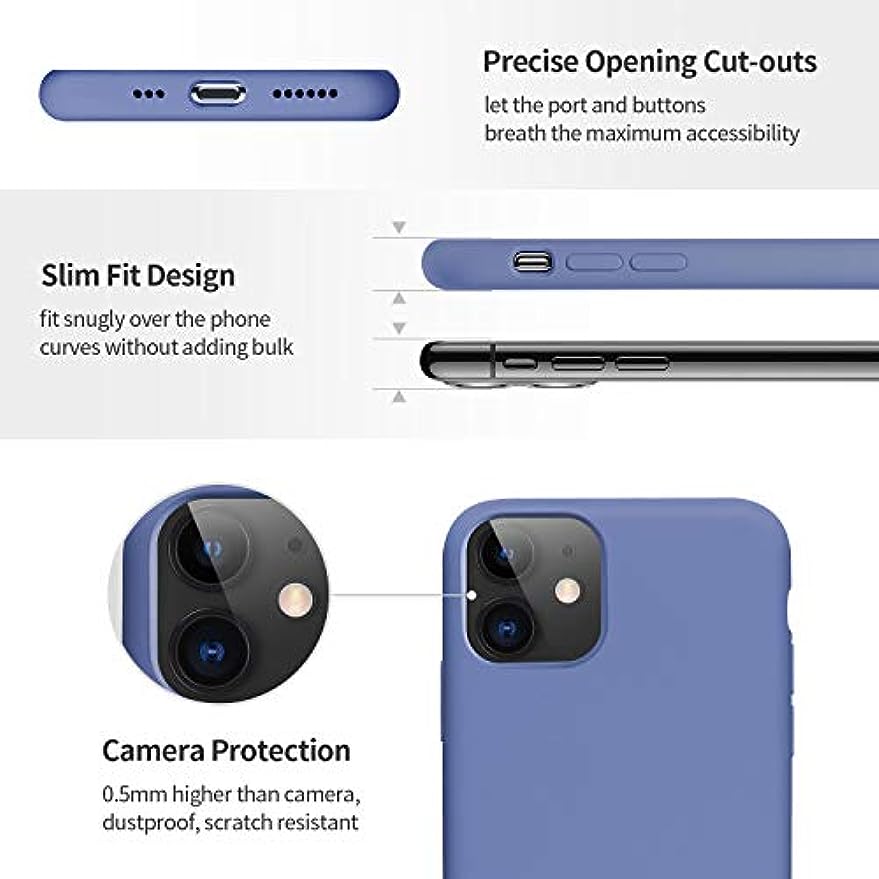 SmartDevil Funda Adecuado para iPhone 11 + Protector de Pantalla, [Totalmente Protector] Funda de Goma de Gel de Silicona líquida Funda .Microfibra Suave Funda para iPhone 11 - Púrpura