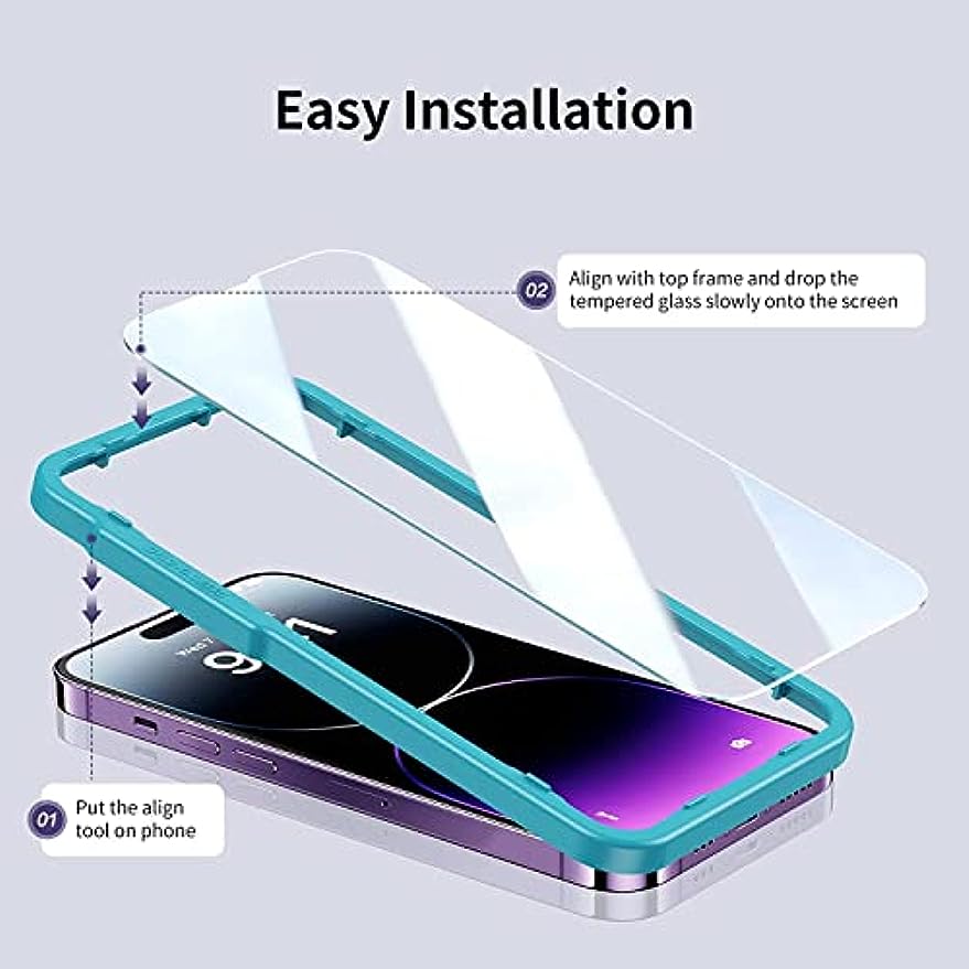 SmartDevil 3 PCS Protector de Pantalla para iPhone 14 Pro 6.1 Pulgadas, Vidrio Templado con Kit de Montaje, Vidrio Templado Antihuellas, Dureza 9H, Super Resistente a la Abrasión y Transparente