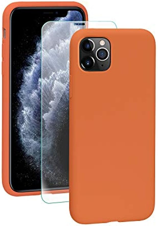 SmartDevil Schutzhülle für iPhone 11 Pro MAX + Schutzfolie, [vollständiger Schutz] Schutzhülle aus flüssigem Silikongel. Microfibra Forro Cojín für iPhone 11 Pro MAX-Naranja