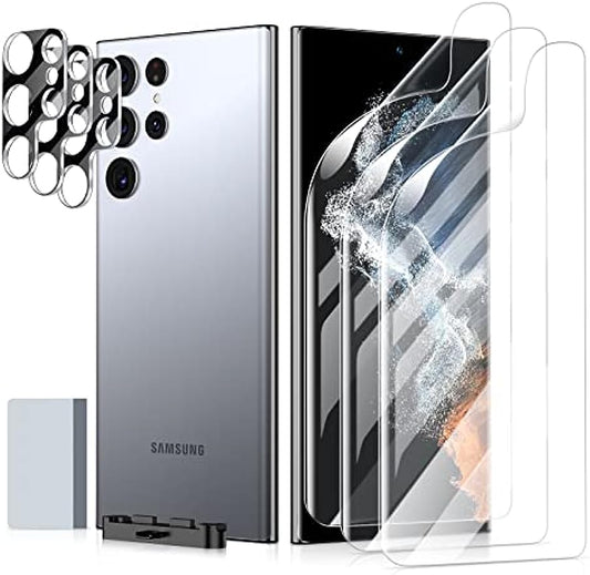 SmartDevil [3+3 Teile] Galaxy S22 Ultra Displayschutzfolie (ohne Kristall) HD-Kristallglas [kompatibel mit Sensor von Huellas Dactilares] [ohne Nähte] für Samsung Galaxy S22 Ultra