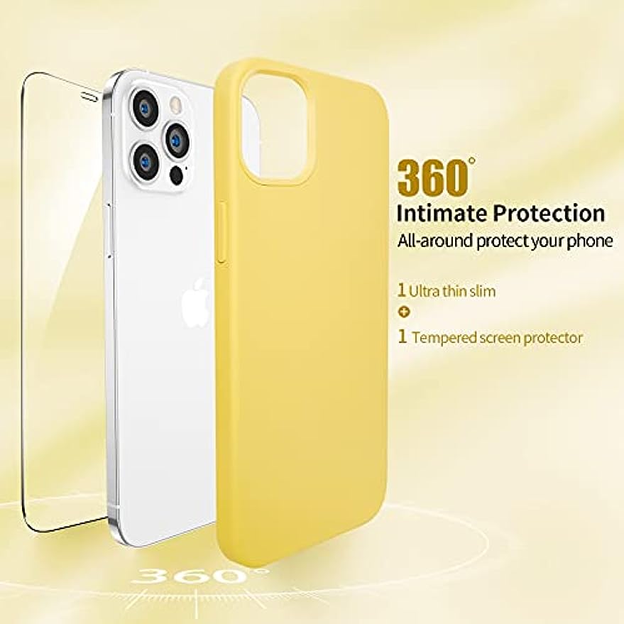 SmartDevil Schutzhülle aus Silikon, kompatibel mit iPhone 12/iPhone 12 Pro, mit kostenlosem Vidrio Templado Protector de Pantalla, 6,1", Sedoso Suave, Cubierta a Prueba de Golpes mit Forro de Microfibra-Amarillo