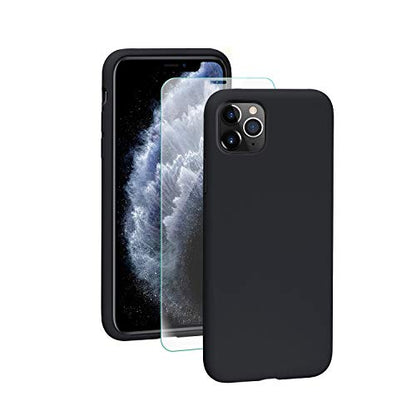 SMARTDEVIL Funda iPhone 11 Pro Max+Protector de Pantalla,[Totalmente Protectora] Funda de Goma de Gel de Silicona Líquida a Prueba de Golpes Cojín de Forro de Tela de Microfibra Suave para iPhone 11 Pro Max- Negro