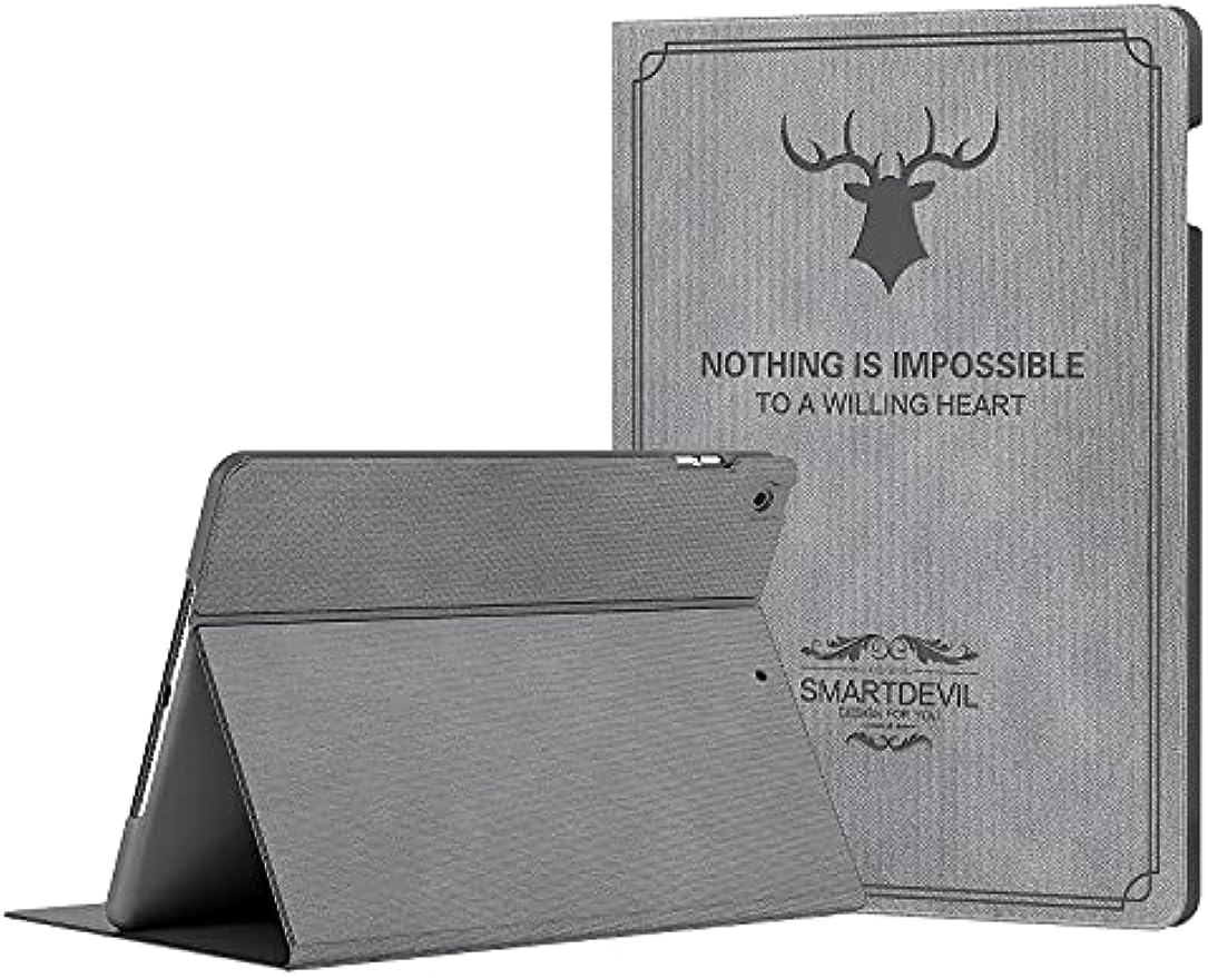 SmartDevil 9,7" Funda para iPad 2 / Funda para iPad 3 / Funda para iPad 4 en Estilo Retro con Tapa Inteligente, Ligera Delgada Carcasa iPad 2 3 4 con Auto-Sueño/Estela y Soporte Función, Gris