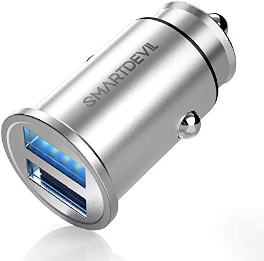 SMARTDEVIL Auto-USB-Batterie 5V 4,8A mit 2 Anschlüssen, kompatibel mit QC3.0 Auto-USB-Batterie für iPhone 12 11 XR XS X 8 7 Plus, Samsung Galaxy S20 S10 S9 S8, Huawei P40 P30 P20, LG ECC. Argento