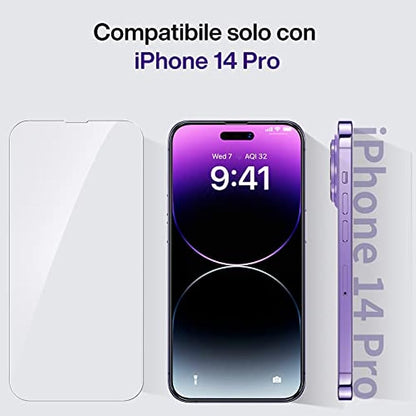 SMARTDEVIL Vetro Temperato compatibile con iPhone 14 Pro,Telaio facile da montare, [Resistente a urti e graffi], [Durezza 9H], [Senza bolle d'aria],3 pezzi
