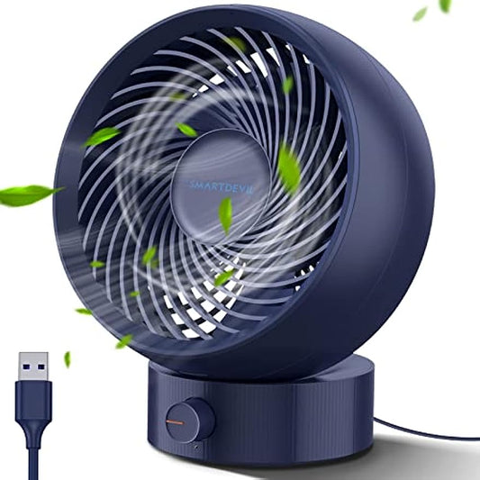 SmartDevil USB-Ventilator, tragbarer Mini-USB-Ventilator mit leiser 180-Grad-Ventilationsgeschwindigkeit, tragbar und 20° drehbar, für Scrivania/Casa/Blue