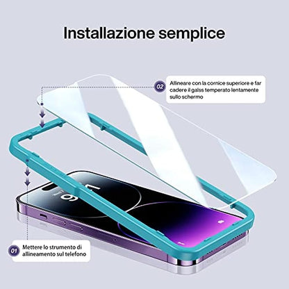 SMARTDEVIL Vetro Temperato compatible con iPhone 14 Pro, Telaio facile da montare, [Resistente a urti e graffi], [Durezza 9H], [Senza bolle d'aria],3 pezzi