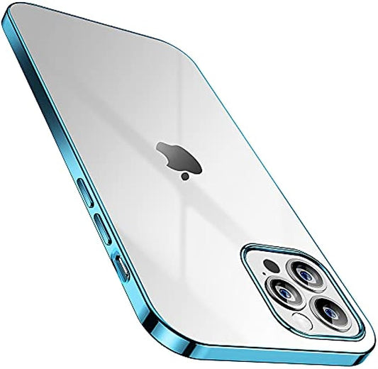 SmartDevil-kompatible Schutzhülle für iPhone 12/iPhone 12 Pro mit kostenlosem Vidrio Templado-Schutz auf der Rückseite, ultradünnem, transparentem TPU-Silikon, stoßfest und stoßfest, transparentes Blau