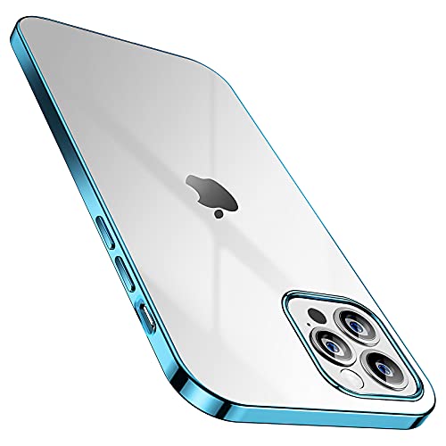 SMARTDEVIL Coque iPhone 12/ iPhone 12 Pro, Transparente, AIR Cushion, Bumper Renforcé en TPU, Dos en PC, Protection Coin, Compatible avec iPhone 12/ iPhone 12 Pro - Bleu Clair