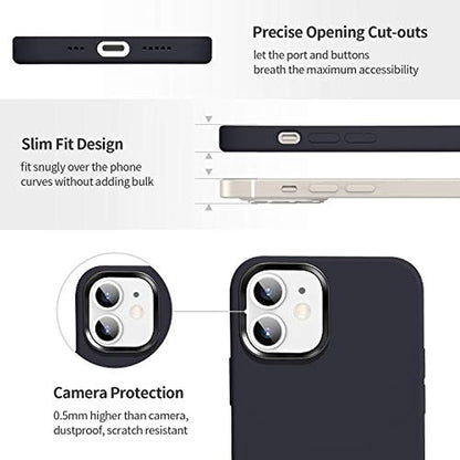 SMARTDEVIL Cover in Silicone Compatibile iPhone 12 Mini con Gratuito Pellicola Vetro, 5.4 Pollici, Custodia Protettiva Corpo Morbido setoso Antiurto con Fodera in Microfibra,Nero