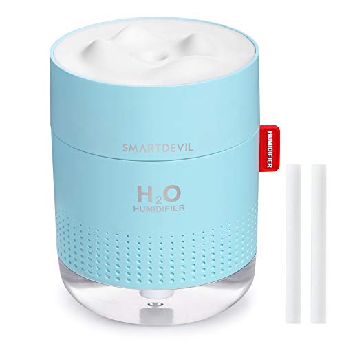 SmartDevil Small Humidifiers, 500ml Desk Humidifiers, Whisper-Quiet Operation, Night Light Function, Two Spray Modes,Auto Shut-Off for Bedroom, Babies Room, Office, Home (Blue)