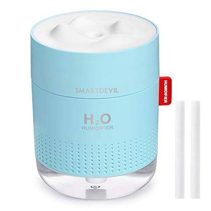 SmartDevil Humidificadores Pequeños, Humidificadores de Escritorio de 500 ml, Funcionamiento Silencioso, Función de Luz Nocturna, Dos Modos de Pulverización, Apagado Automático para Dormitorio, Habitación de Bebés, Oficina, Hogar (Azul)