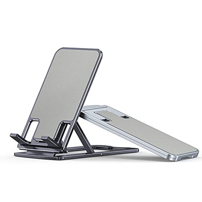 SMARTDEVIL Handy Stand,Tisch Handy Halter Handyhalterung Tisch Aufsteller tragbarer Handyständer Alle Aluminiumlegierung kompatibel mit iPhone 12 Pro Max XS, Galaxy S20 S10 bis zu 12 Zoll (Grau)