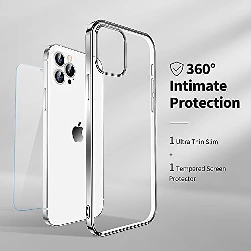 SMARTDEVIL Cover per iPhone 12 Pro Max Trasparente con Gratuito Pellicola Vetro Temperato, Custodia Silicone Morbido Protettivo TPU Gel Cover per iPhone 12 Pro Max 6.7 Pollici-Argento