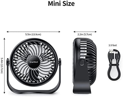 SMARTDEVIL Ventilador USB, Mini Ventilador USB Silencioso con Gancho, 3 Velocidades,Personal Portátil Ventilador PC, para Oficina/Hogar/Viajar/Acampar/Cocina, Alimentado por USB (Negro)