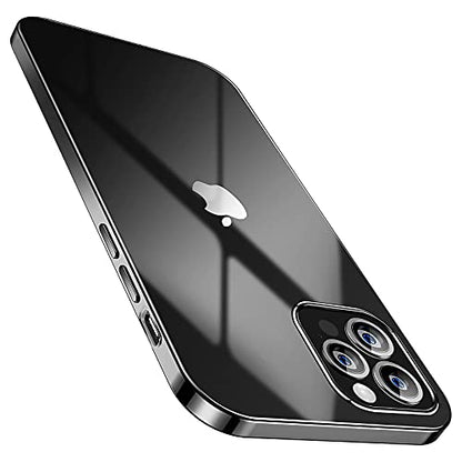 SMARTDEVIL iPhone 12 Pro Max Hülle + Gratis gehärteter Displayschutz, [NUR für 12 Pro Max], Anti-Gelb, schlank, klar, weich, schützend, transparentes TPU, iPhone 12 Pro Max Handyhülle, stoßfest, Schwarz