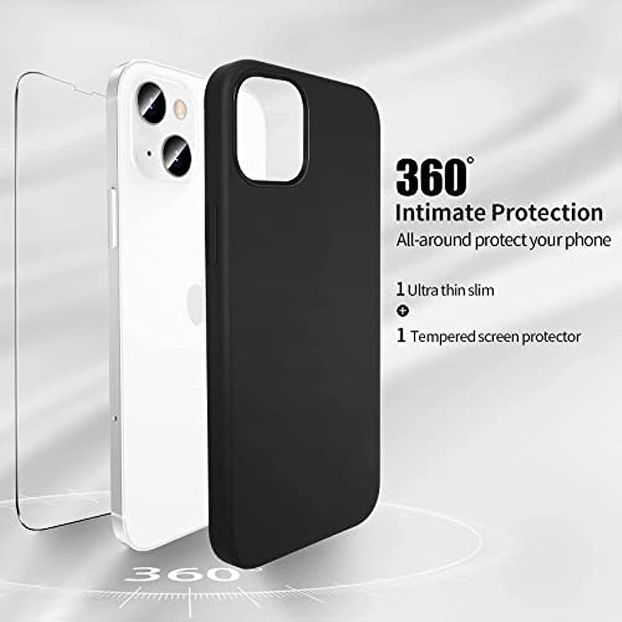 SmartDevil Funda Compatible con iPhone 13 [Silicona Líquida Original] [con Protector Pantalla Cristal Templado], Carcasa Sedoso Suave Militar Antigolpeso, DelgadoThin Case iPhone 13(6.1") -Negro