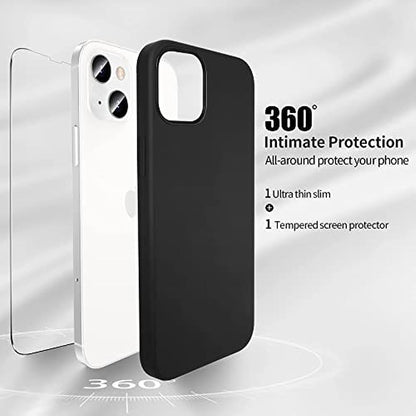 SmartDevil Funda Compatible with iPhone 13 [Silicon Liquid Original] [con Protector Pantalla Cristal Templado], Carcasa Sedoso Suave Militar Antigolpeso, DelgadoThin Case iPhone 13(6.1") -Negro