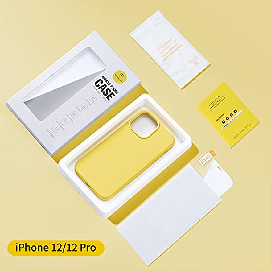 SmartDevil Funda de Silicona Compatible iPhone 12/iPhone 12 Pro con Gratis Vidrio Templado Protector de Pantalla, 6.1", Sedoso Suave, Cubierta a Prueba de Golpes con Forro de Microfibra-Amarillo