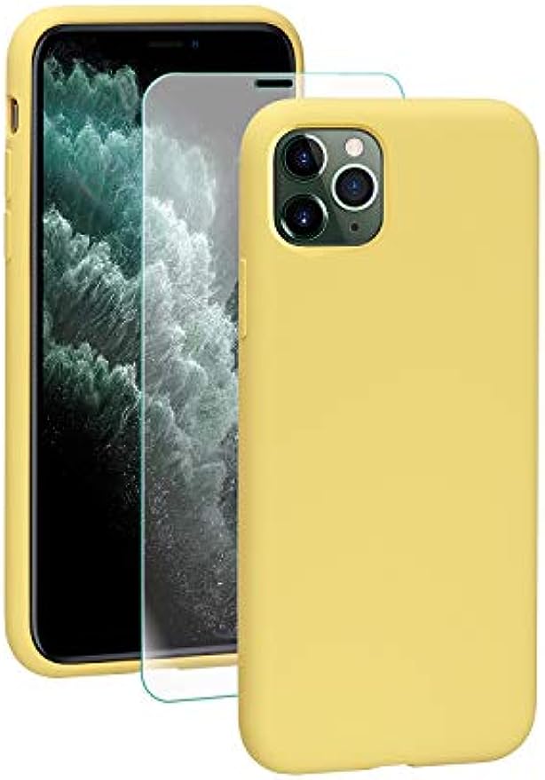 SmartDevil Funda para iPhone 11 Pro+Protector de Pantalla,[Totalmente Protector] Funda de Goma de Gel de Silicona líquida a Prueba.Funda de Microfibra Suave Cojín para iPhone 11 Pro-Amarillo