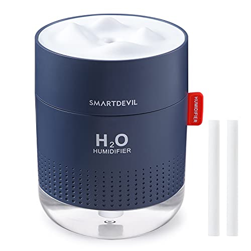 SmartDevil Humidificadores Pequeños, Humidificadores de Escritorio de 500 ml, Funcionamiento Silencioso, Función de Luz Nocturna, Dos Modos de Pulverización, Apagado Automático para Dormitorio, Habitación de Bebés, Oficina, Hogar (Azul)