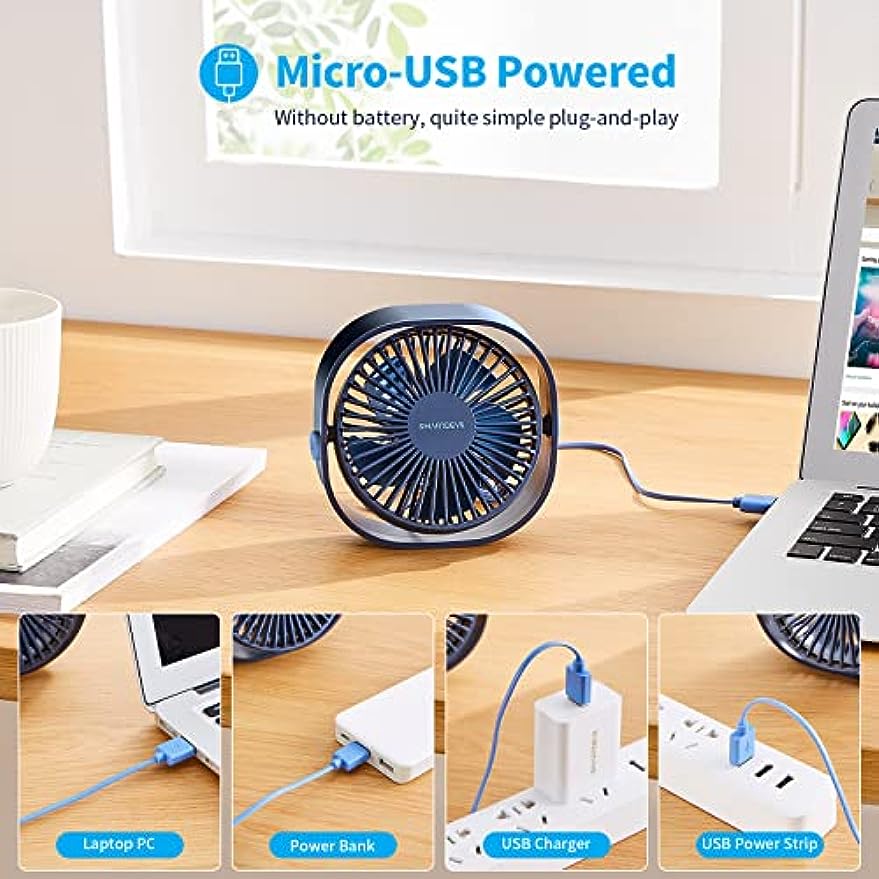 SmartDevil USB-Ventilator, geräuschloser Mini-USB-Ventilator, persönlicher tragbarer PC-Ventilator, für Büro/Haus/Reise/Wohnheim, Stromversorgung über USB (blau)