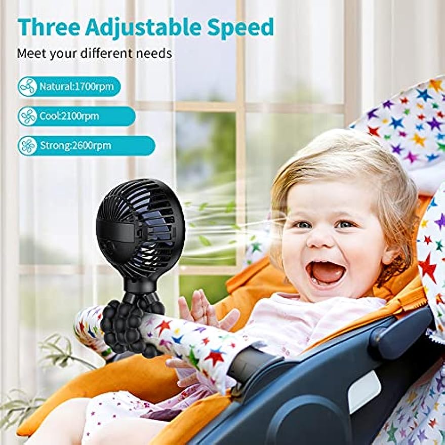 SmartDevil Flexibles, geräuschloses Kochventil, 3-stufiges, vielseitiges USB-Port-Ventil mit Batterie für Babybett, Auto, Büro, Camping, Fahrrad, Laufstall (Schwarz)