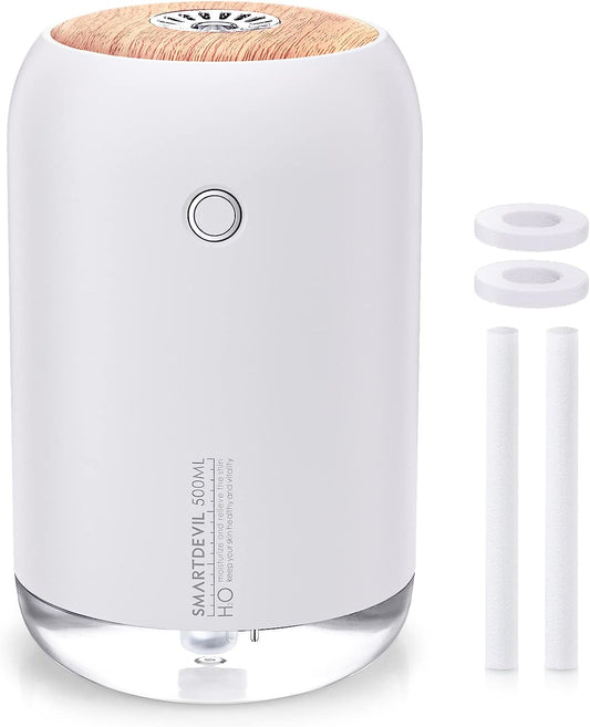 SmartDevil Portable Mini Humidifier, 500ml Small Desk Humidifier, USB Personal Desktop Humidifier for Bedroom, Office, Travel, Plants, Auto Shut-Off, 2 Mist Modes, Super Quiet, White