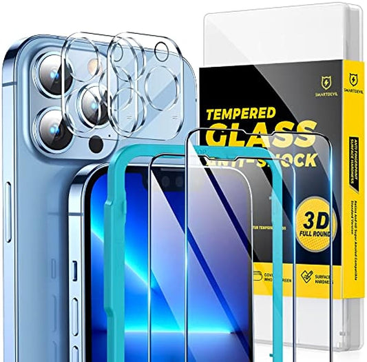SMARTDEVIL Protector de Pantalla para iPhone 13 Pro Max 6,7 Pulgadas, 2 Piezas Cristal Templado, Cobertura Total Vidrio Templado, Ultra Resistente y Transparente