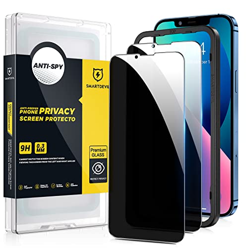 [Paquete de 2] Protector de pantalla de privacidad SmartDevil para iPhone 13 y iPhone 13 Pro de 6,1 pulgadas, [con marco de fácil instalación] [compatible con fundas], protector de vidrio templado antiespía, antiarañazos, dureza 9H