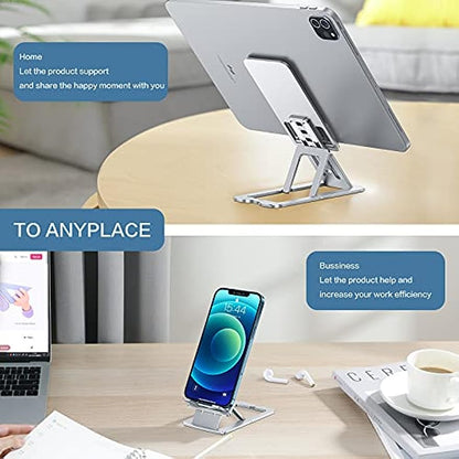 SmartDevil Supporto Tablet Alluminio, Dock Telefono Telescopica Ultrasottile,Porta Cellulare da Tavolo Regolabile Pieghevole per iPhone, iPad Pro Air Mini,HUAWEI, Samsung Tab S10,Switch, 4-12"-Argento