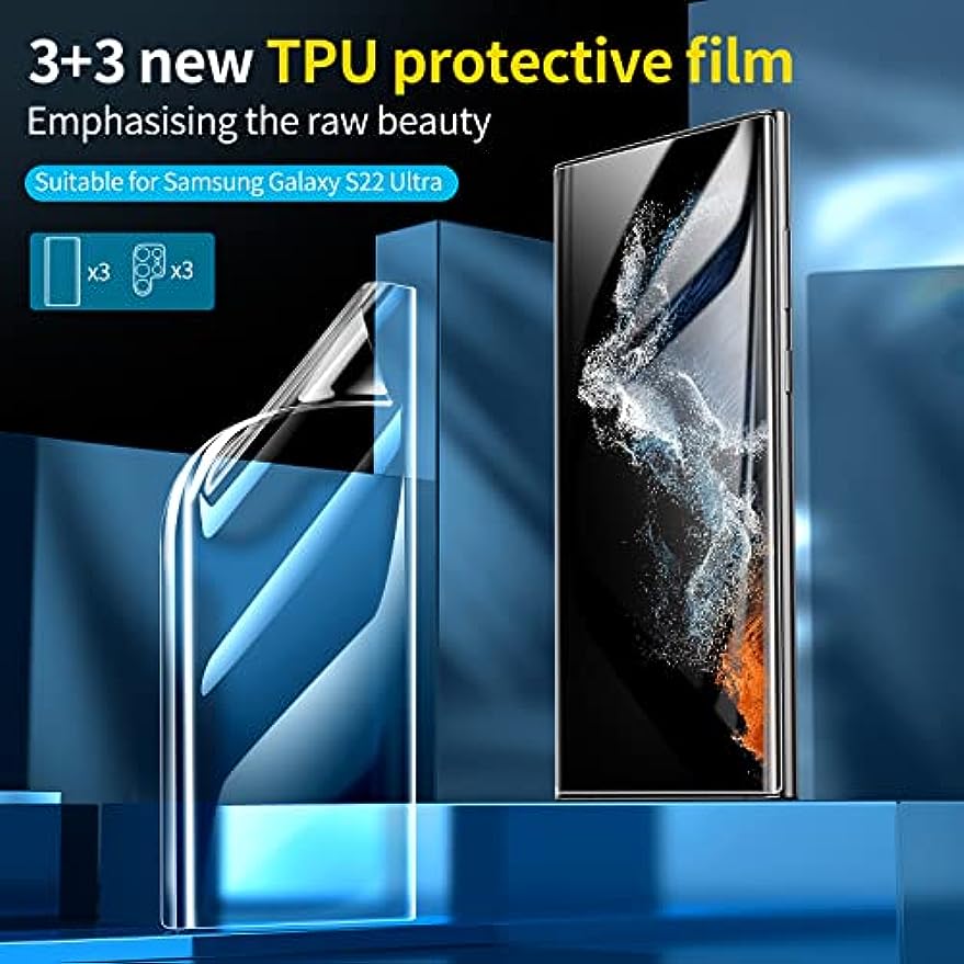 SmartDevil [3+3 Teile] Galaxy S22 Ultra Displayschutzfolie (ohne Kristall) HD-Kristallglas [kompatibel mit Sensor von Huellas Dactilares] [ohne Nähte] für Samsung Galaxy S22 Ultra