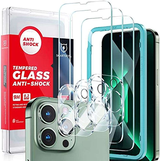 SMARTDEVIL 5 Piezas Protector de Pantalla para iPhone 13 Pro Max 6,7 Pulgadas, 3 Piezas Cristal Templado y 2 Piezas Protector de Lente de Cámara, Vidrio Templado Ultra Resistent y Superprotección