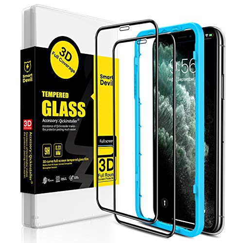 SMARTDEVIL [Lot de 2 Verre Trempé iPhone 11 Pro Max [Couvir l'écran Complèt][Kit Installation Offert] iPhone 11 Pro Max/Xs Max Film Protection écran,[Anti Rayures]-[Ultra Résistant] Dureté 9H Glass