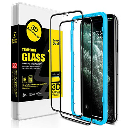 SMARTDEVIL [Lot de 2 Verre Trempé iPhone 11 Pro Max [Couvir l'écran Complèt][Kit Installation Offert] iPhone 11 Pro Max/Xs Max Film Protection écran,[Anti Rayures]-[Ultra Résistant] Dureté 9H Glass